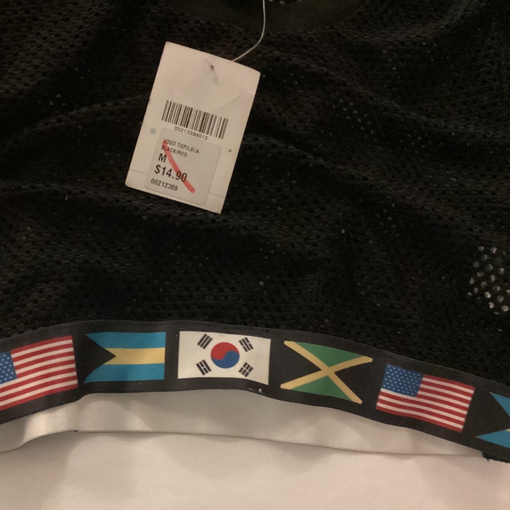 Forever 21 Sheer net long sleeve crop trop see thru size medium flag motif